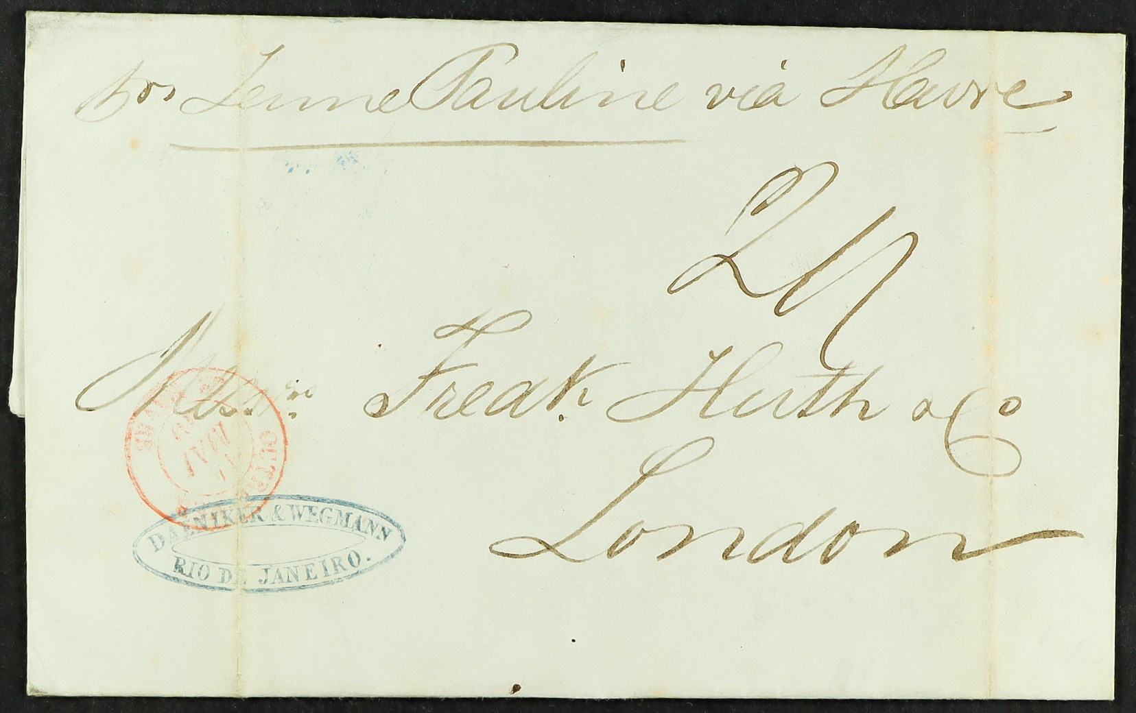 GB. COVERS & POSTAL HISTORY 1849 (12th March) a letter charged ‘2/-’ from Rio de Janeiro, Brazil, to