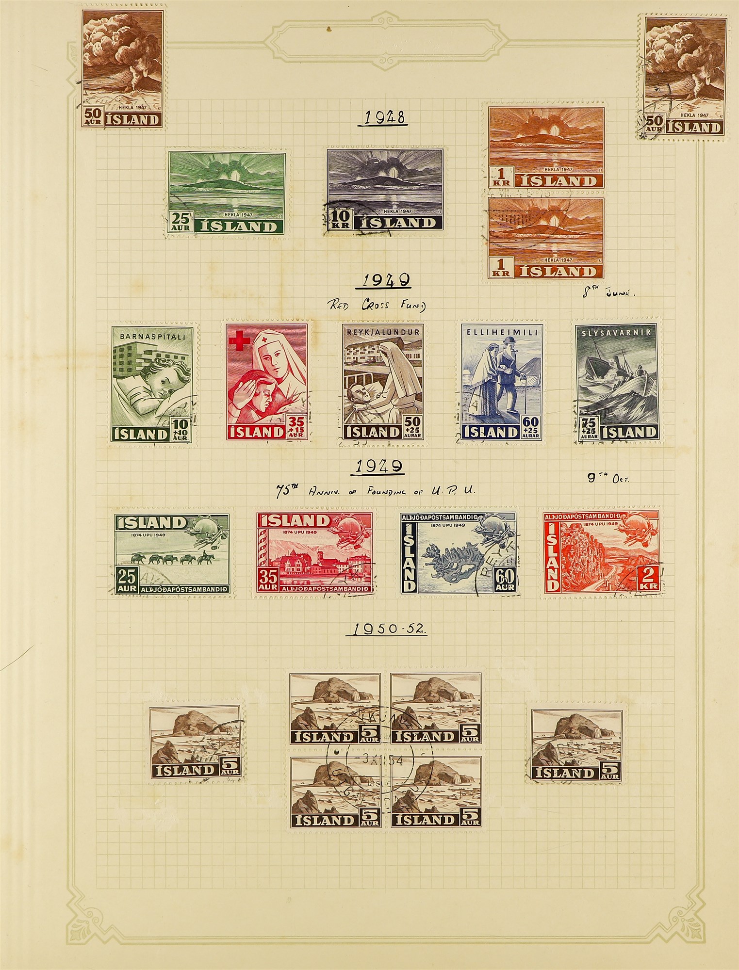 ICELAND 1901 - 1976 COLLECTION of over 700 used stamps on album pages, chiefly complete sets. Cat £ - Image 16 of 26