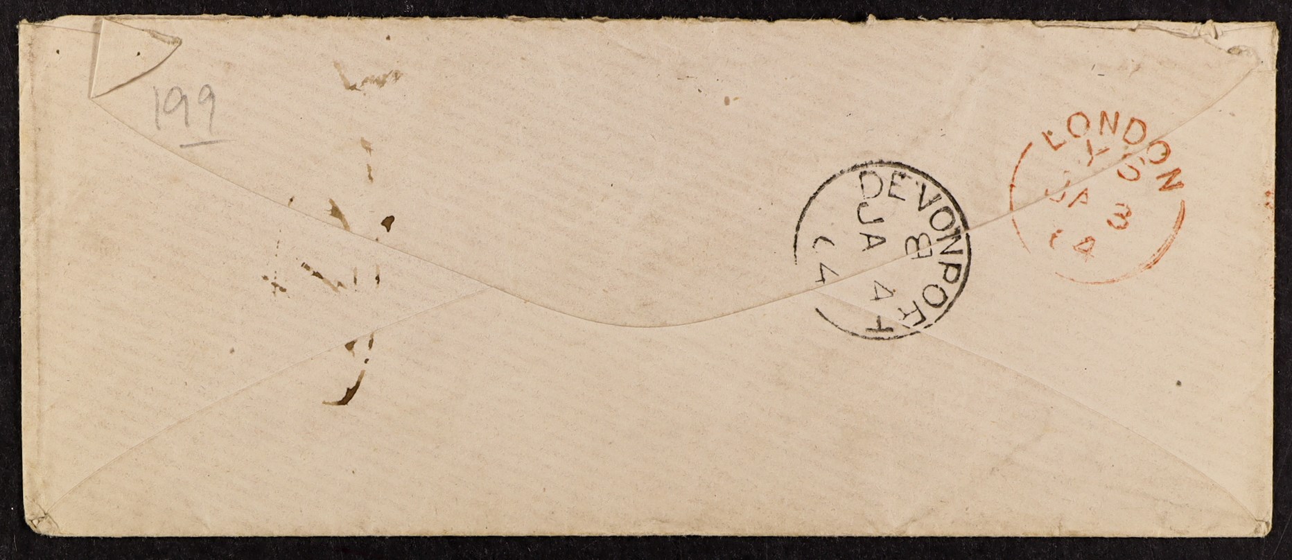 GB. COVERS & POSTAL HISTORY 1863 (Nov) envelope posted unpaid and charged ‘6’ (sixpence) from HMS ‘ - Image 2 of 3