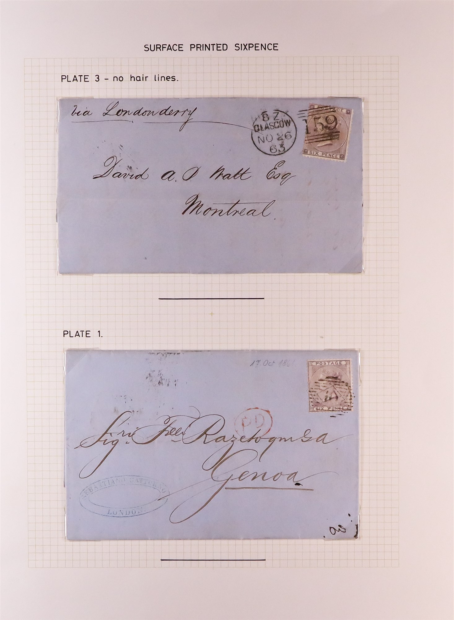 GB.QUEEN VICTORIA 1861 entire letter London to Italy, bearing 6d with inverted watermark; also