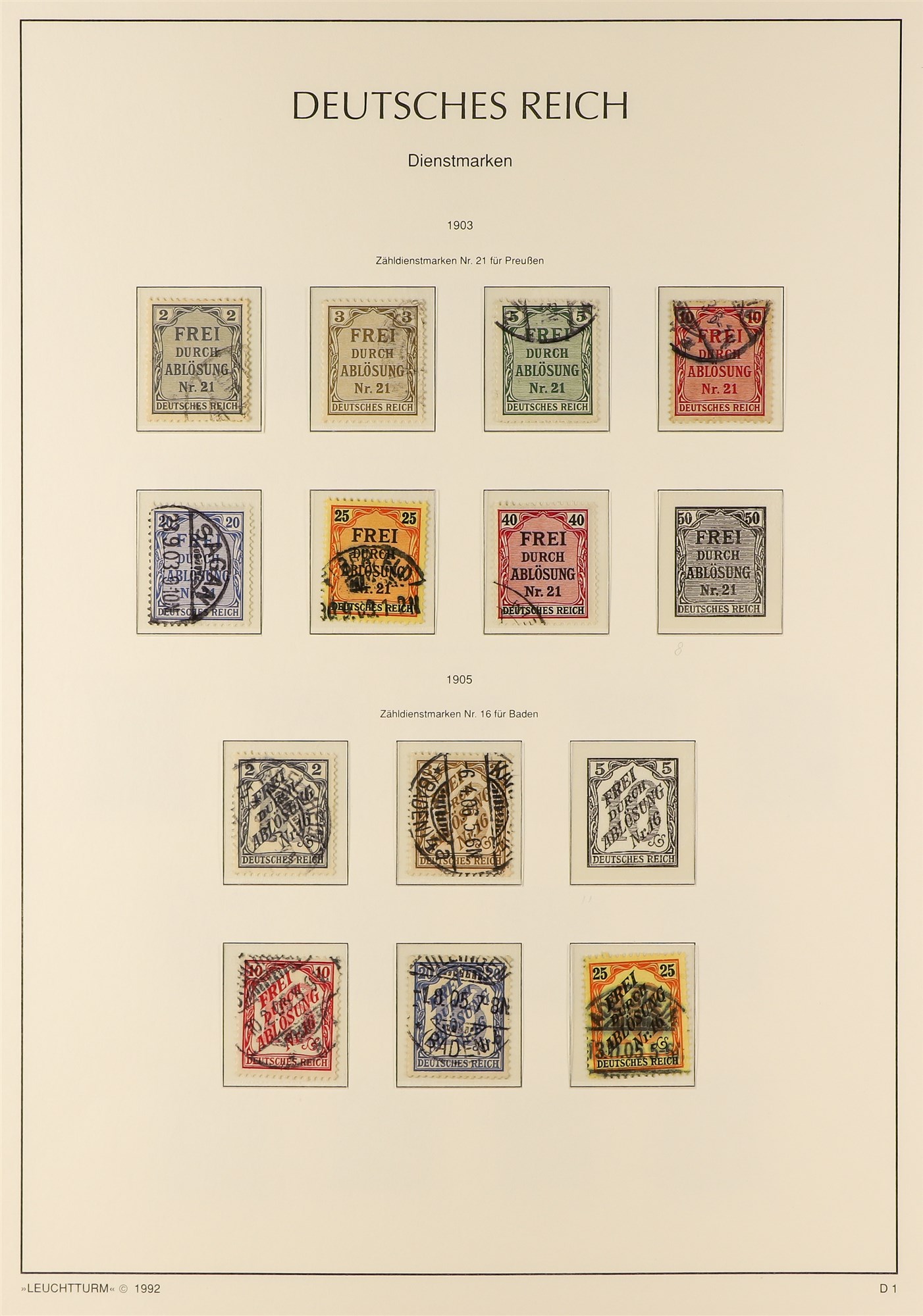 GERMANY OFFICIAL STAMPS 1903 - 1944 COLLECTION of used stamps, near- complete for the period, s.t.