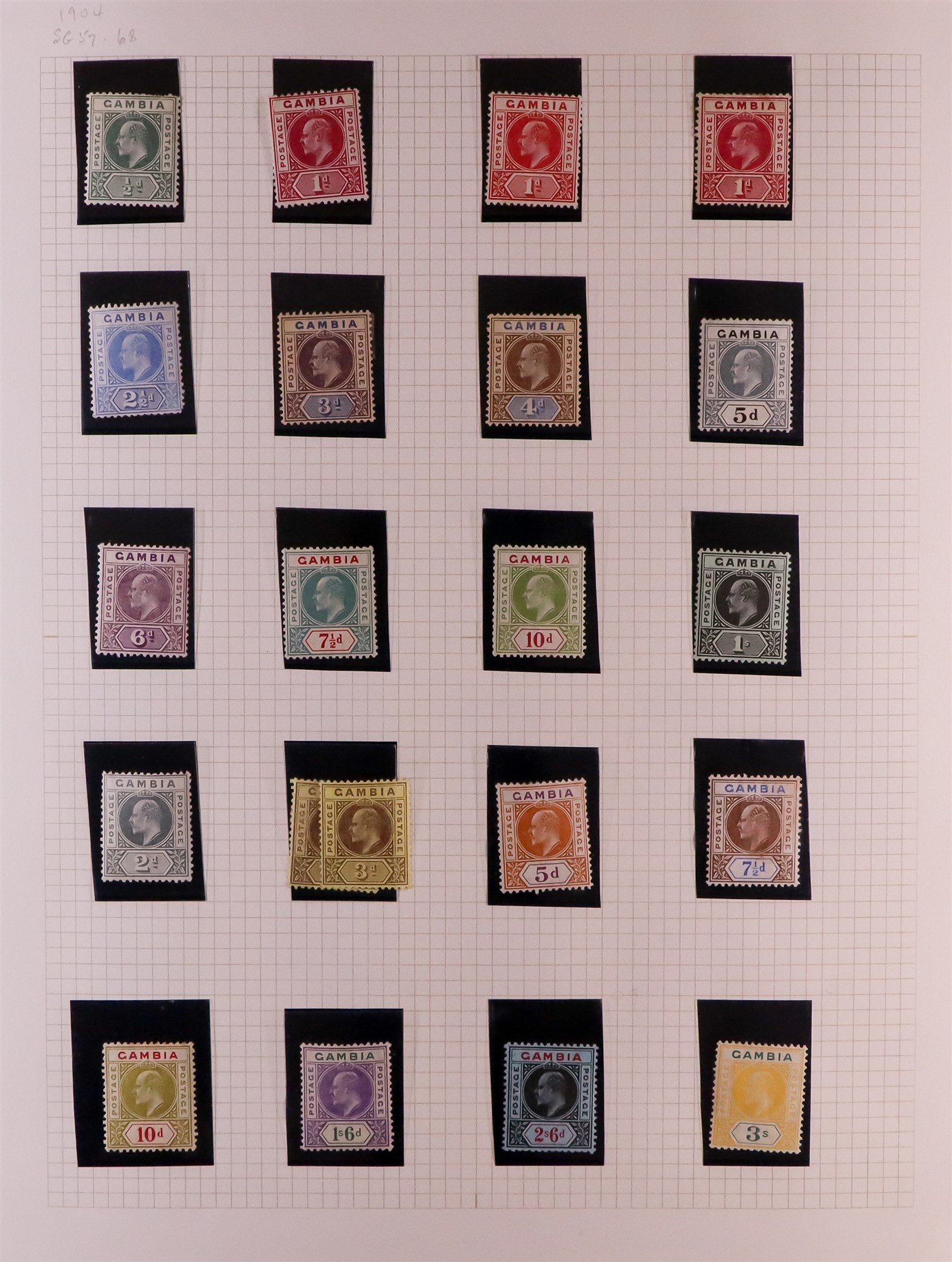 GAMBIA 1880 - 1935 COLLECTION incl. various Cameo issues mint, 1s violet used strip 3, 1902-05 set