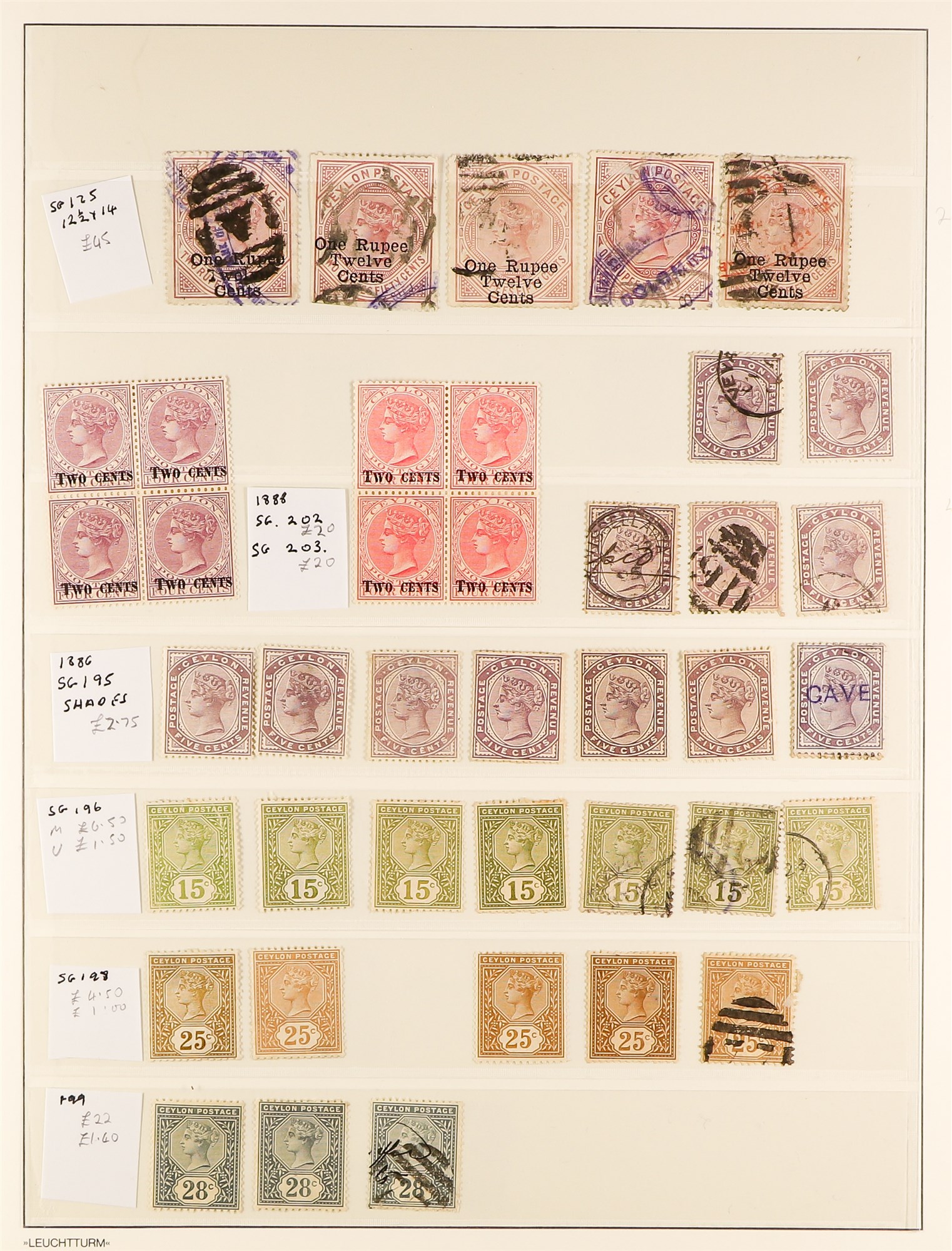 CEYLON 1880 - 1900 COLLECTION of 220+ mint and used stamps on pages, chiefly identified by SG - Image 4 of 9