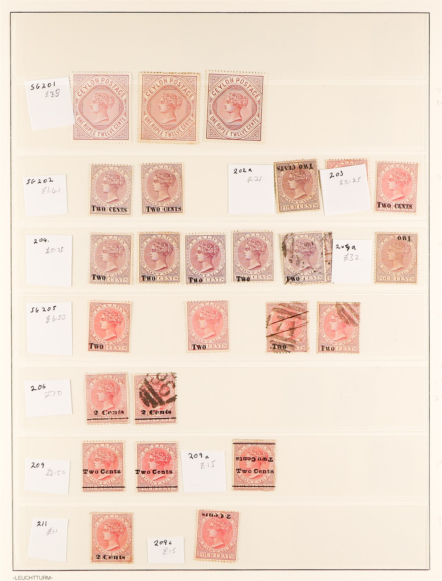 CEYLON 1880 - 1900 COLLECTION of 220+ mint and used stamps on pages, chiefly identified by SG - Image 5 of 9