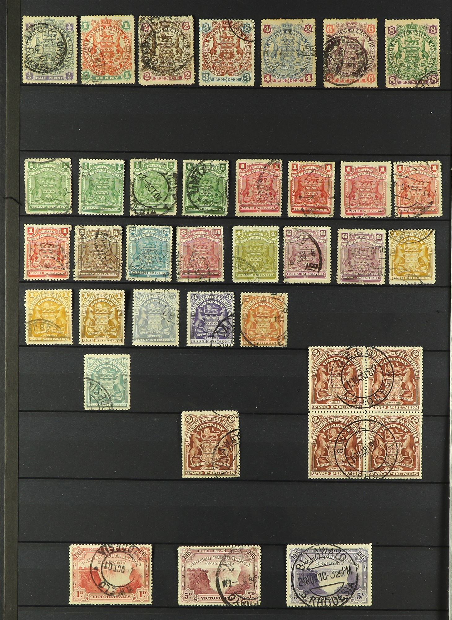 RHODESIA 1892 - 1917 USED COLLECTION of 150+ stamps on protective pages, many sets, highers - Image 2 of 3