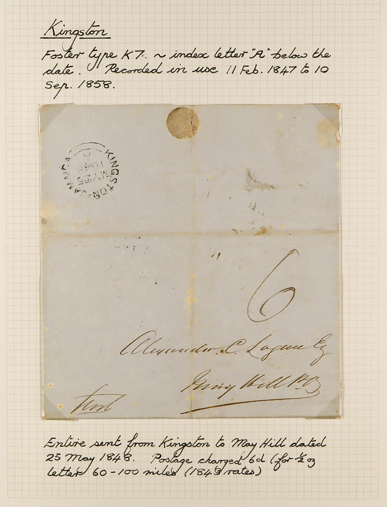 JAMAICA 1834 - 1860 PRE-STAMP COVERS COLLECTION of 36 pre-stamp entire letters and envs expertly - Image 33 of 38