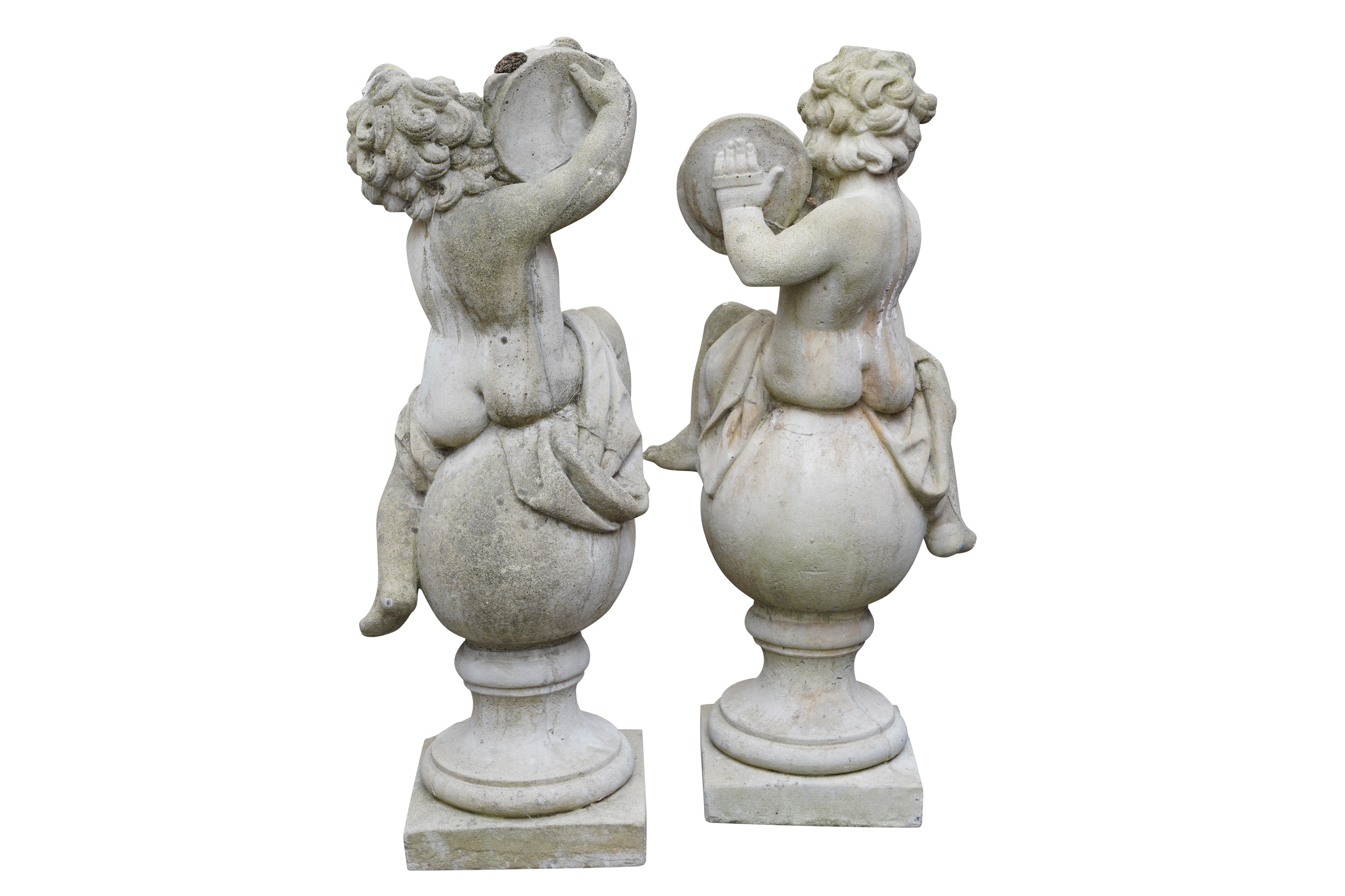 A PAIR OF COMPOSITION STONE MUSICAL PUTTI - Image 2 of 3