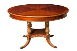 SIMON LOSCERTALES BONA, SPAIN; A LOUIS XVI STYLE CIRCULAR MAHOGANY AND PARCEL GILT EXTENDING DINING 