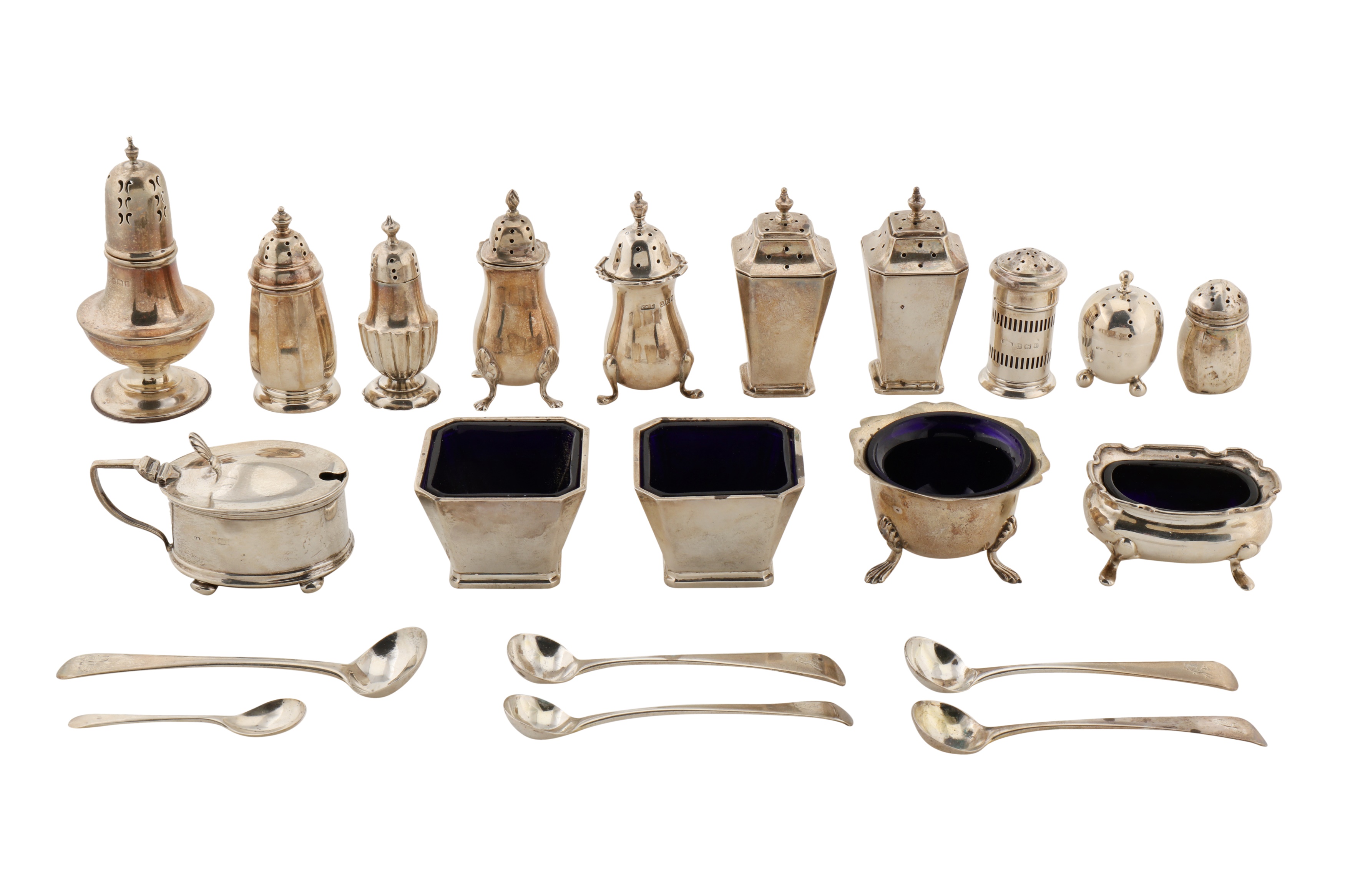 A George V art deco sterling silver cruet set, Birmingham 1933 by William Neale and Sons
