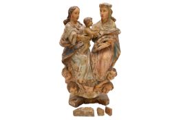 A LARGE 17TH CENTURY SPANISH CARVED FIGURAL GROUP - THE HOLY FAMILY