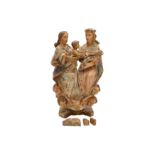 A LARGE 17TH CENTURY SPANISH CARVED FIGURAL GROUP - THE HOLY FAMILY