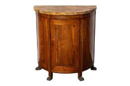 A REGENCY STYLE DEMI-LUNE ROSEWOOD AND BRASS INLAID SIDE CABINET,  19TH CENTURY