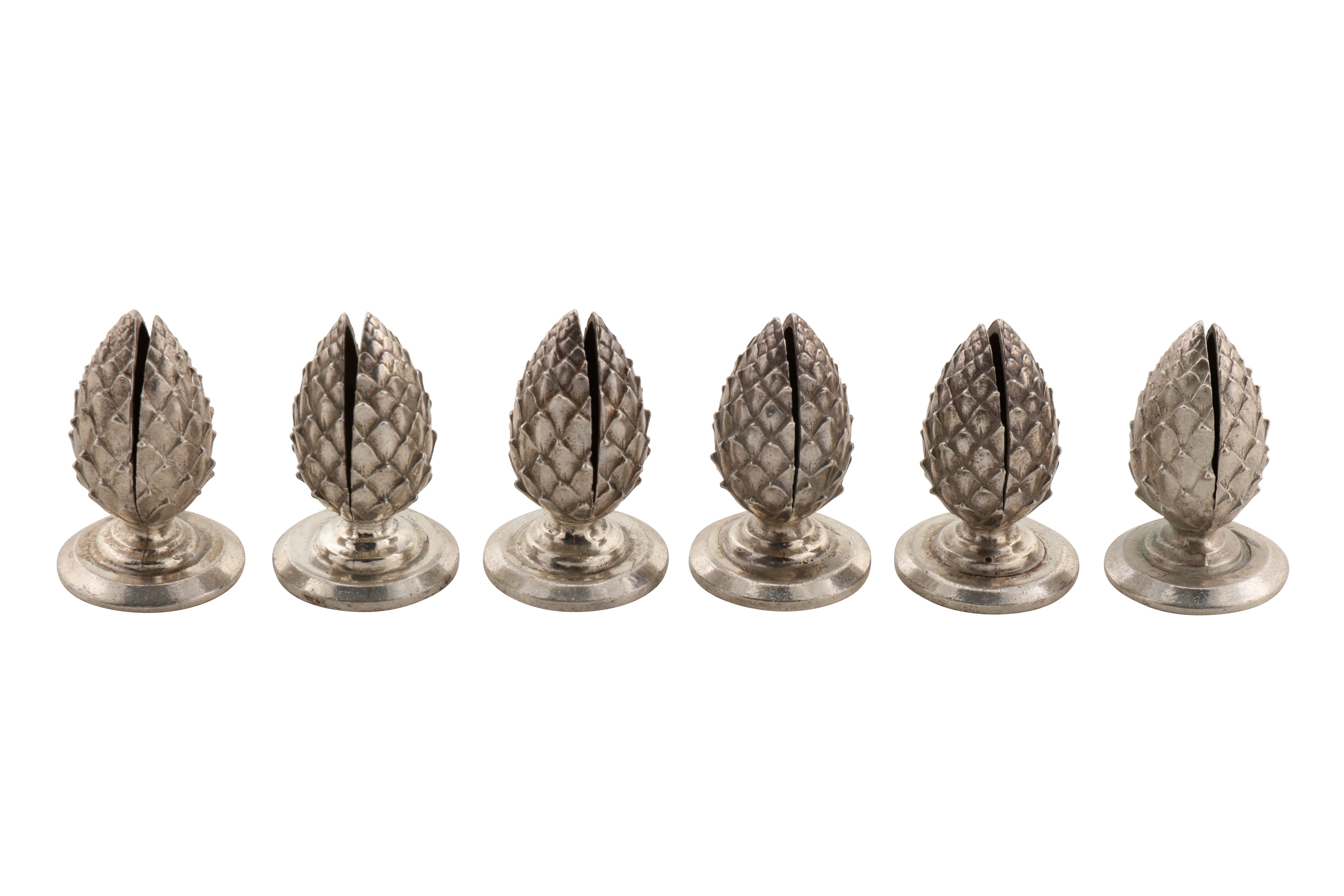 A set of six mid-20th century American sterling silver place card or menu holders, New York circa 19