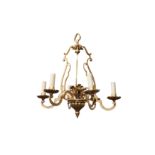 A GILT BRONZE SIX BRANCH CHANDELIER, PROBABLY SPANISH, LATE 19TH CENTURY