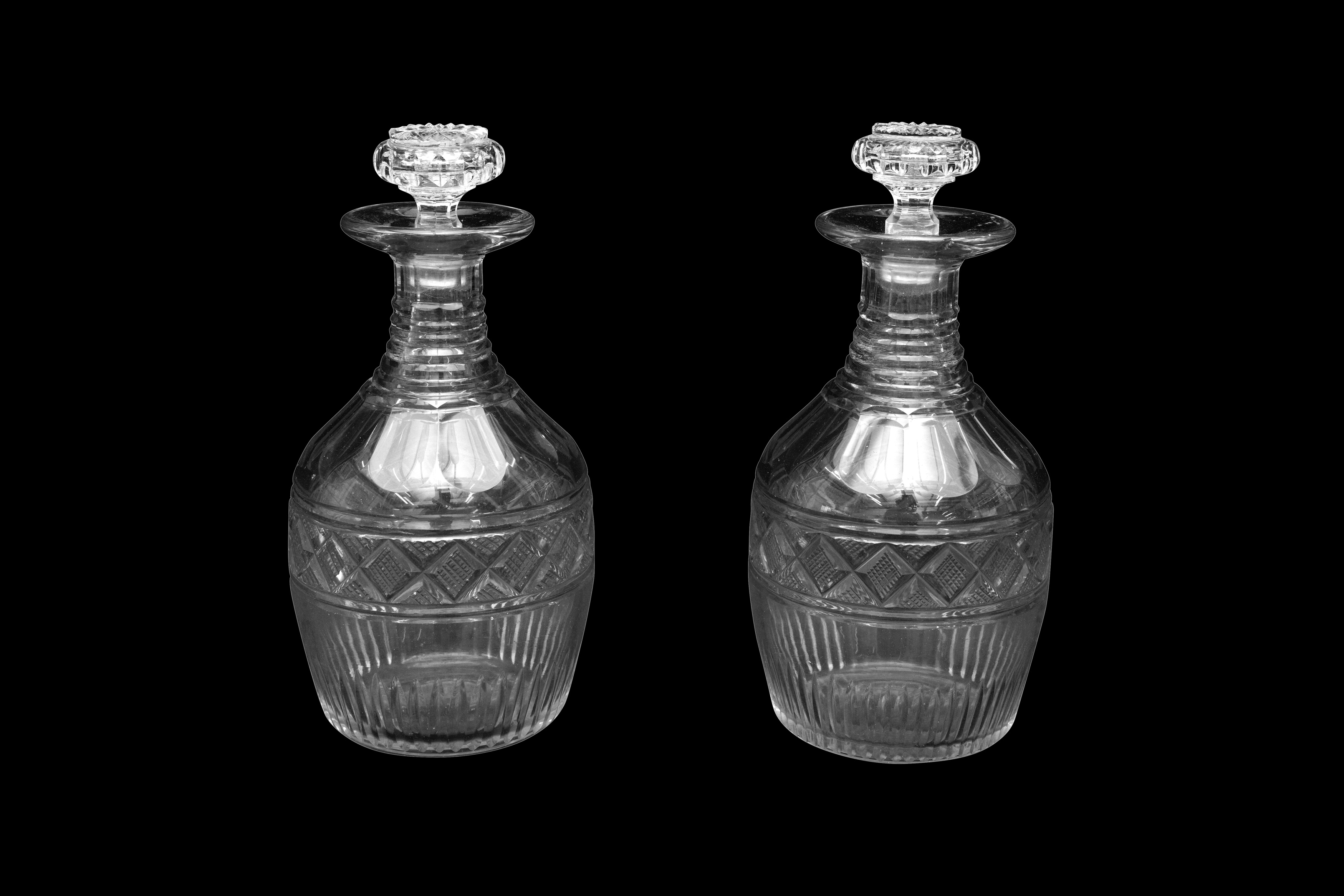 A PAIR OF GEORGE III CUT GLASS DECANTERS OF MALLET SHAPE, CIRCA 1800 - Image 2 of 16