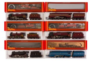 A GROUP OF SIX BOXED HORNBY OO GAUGE STEAM LOCOMOTIVES IN LMS LIVERY,