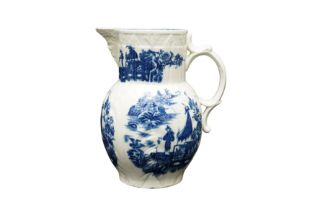 A SALOPIAN BLUE AND WHITE PORCELAIN JUG, CIRCA 1775-90