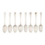 Eight George II / George III sterling silver tablespoons, various dates and makers