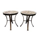 A PAIR OF CONTEMPORARY CIRCULAR OCCASIONAL TABLES WITH PIETRA DURA MARBLE TOPS