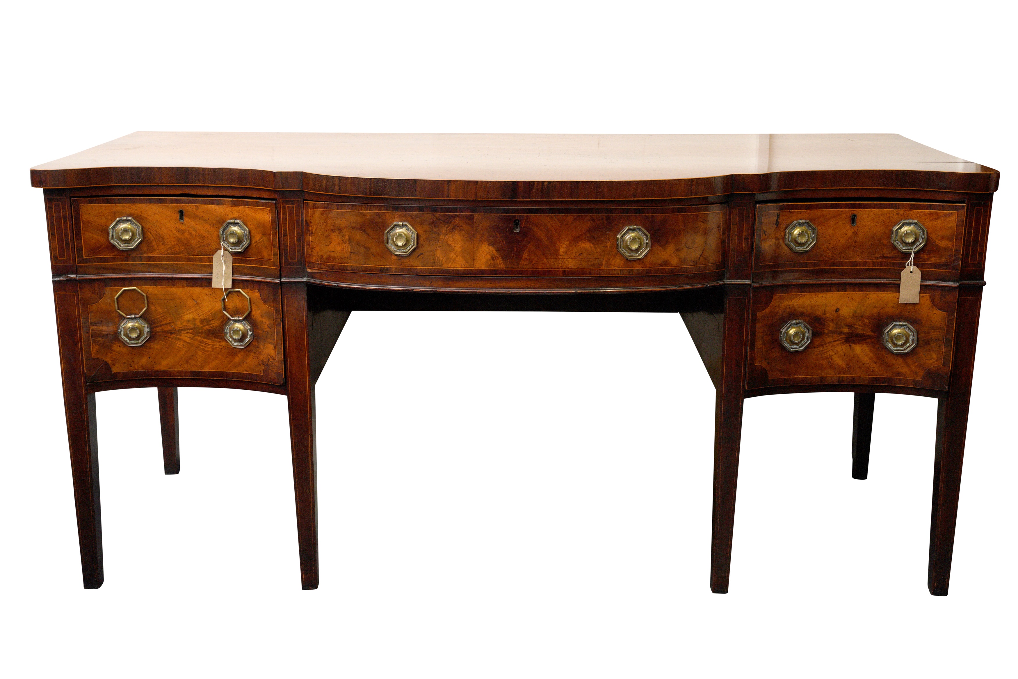 A GEORGE III MAHOGANY SERPENTINE-FRONTED SIDEBOARD