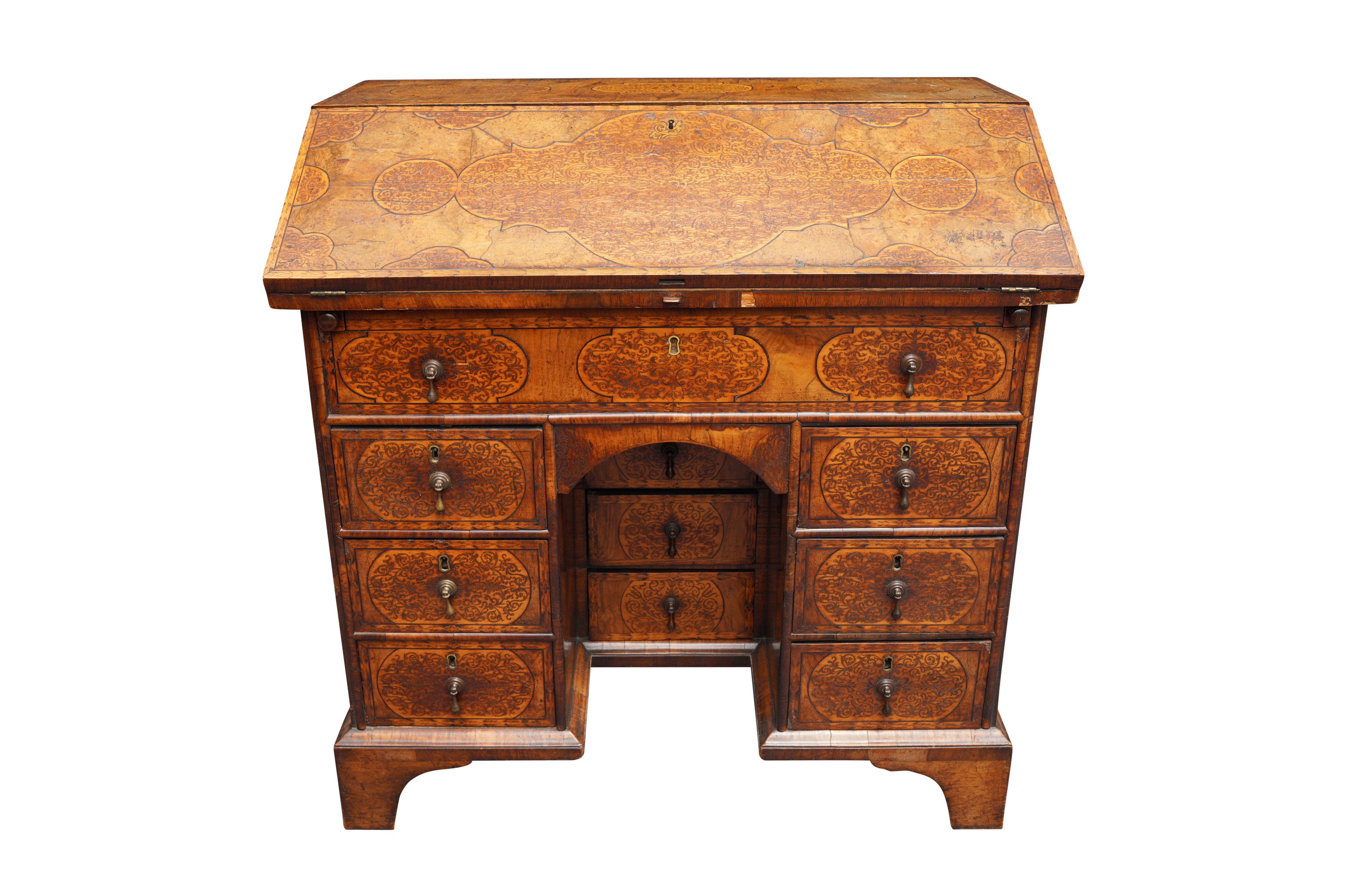 A WILLIAM AND MARY MARQUETRY INLAID WALNUT BUREAU, ENGLISH CIRCA 1700