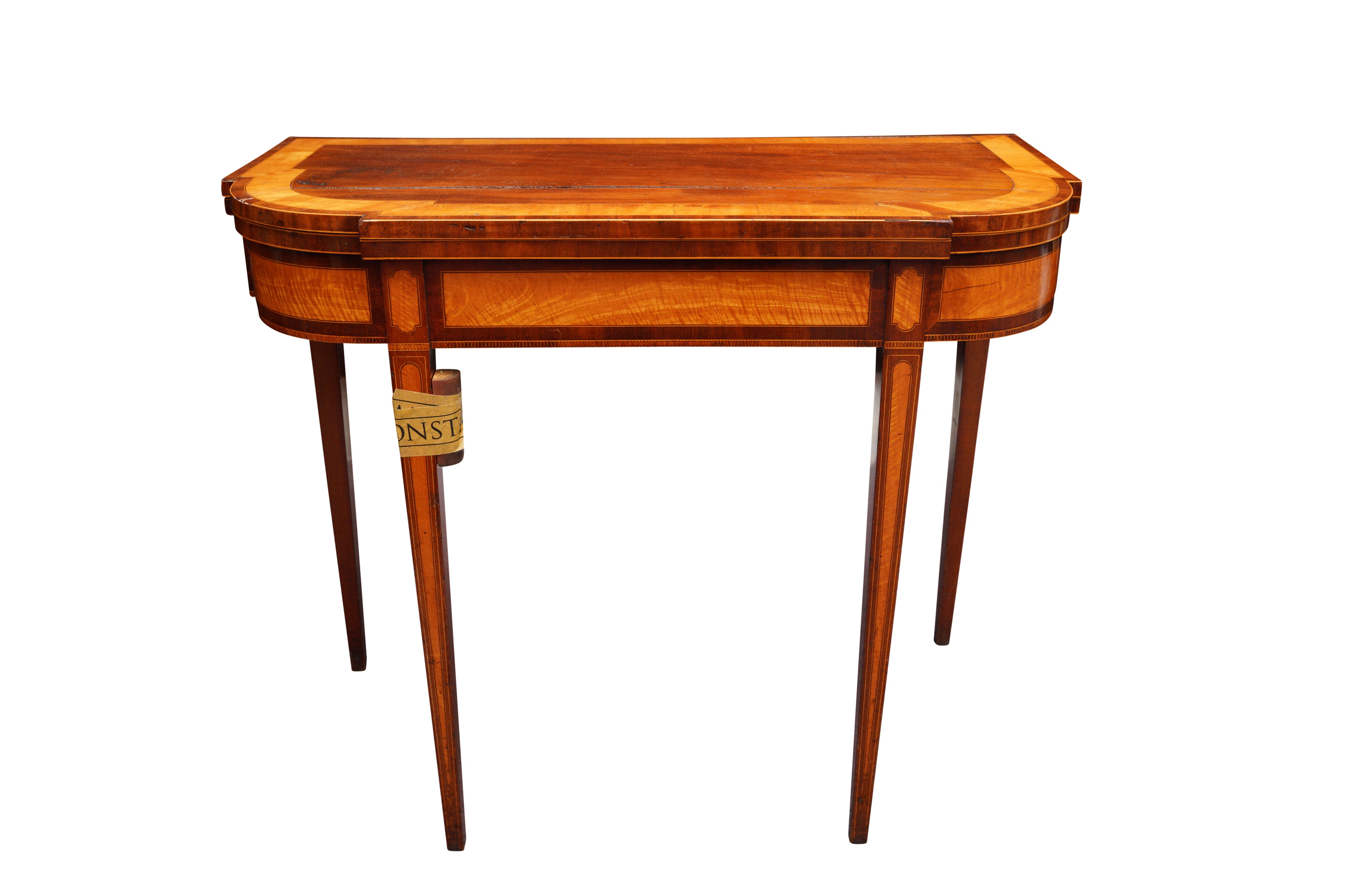 A PAIR OF GEORGE III SHERATON STYLE MAHOGANY AND SATINWOOD CARD TABLES - Image 3 of 5