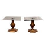 A PAIR OF GILTWOOD AND SMOKED GLASS SIDE TABLES 