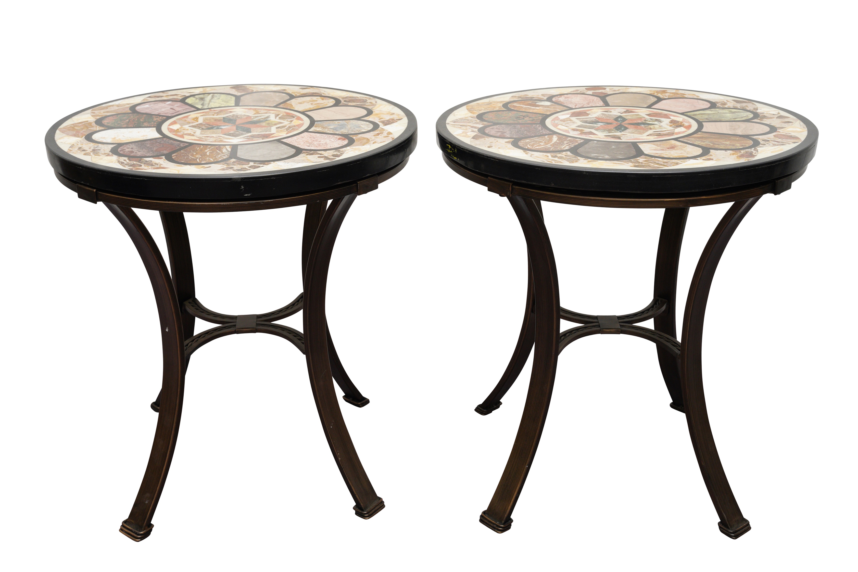 A PAIR OF CONTEMPORARY CIRCULAR OCCASIONAL TABLES WITH PIETRA DURA MARBLE TOPS - Image 2 of 3