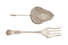 An early 20th century German 800 standard silver serving fork