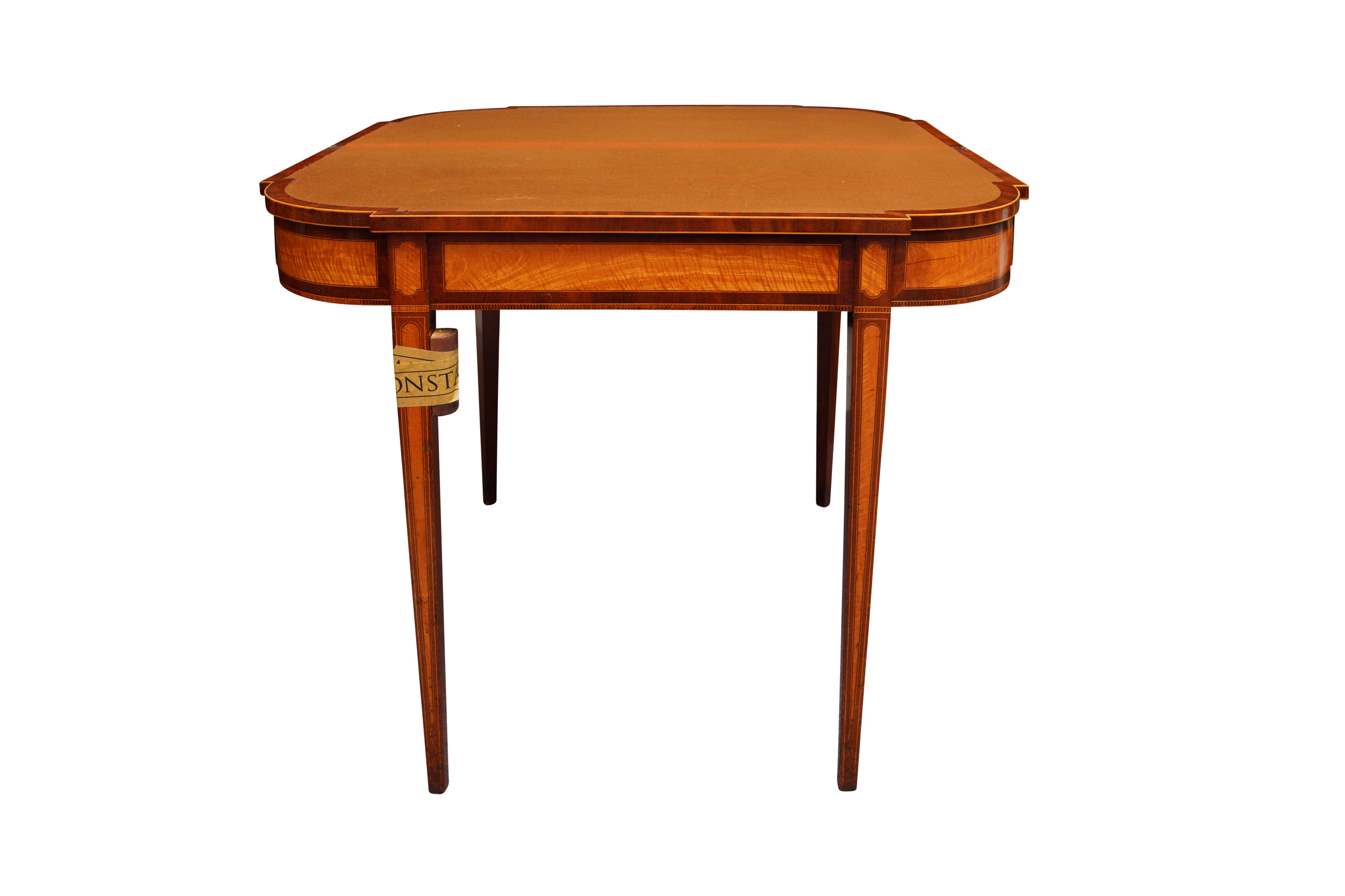 A PAIR OF GEORGE III SHERATON STYLE MAHOGANY AND SATINWOOD CARD TABLES - Image 5 of 5