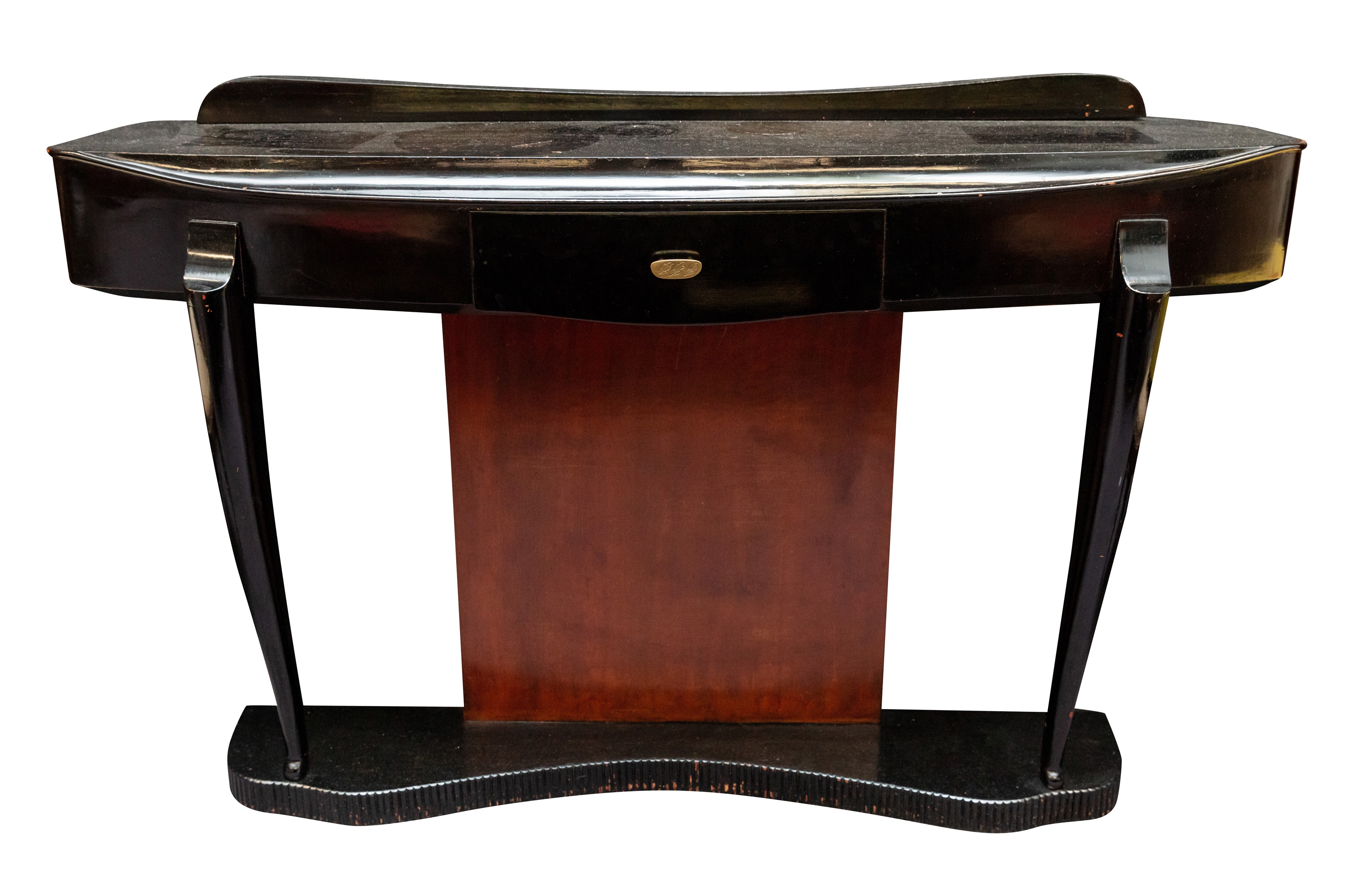 MANNER OF PAOLO BUFFA, AN ITALIAN WALNUT AND EBONISED SHALLOW CONSOLE TABLE, 1950S