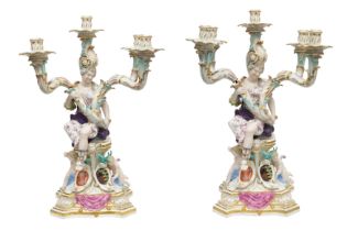 A PAIR OF MEISSEN FIVE-LIGHT CANDELABRA, LATE 19TH CENTURY