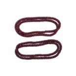TWO GARNET BEAD NECKLACES