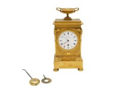 A 19TH CENTURY ORMOLU FUSEE MANTLE CLOCK 