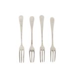 Four George II / George III sterling silver table forks