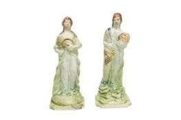 A PAIR OF RALPH WOOD TYPE STAFFORDSHIRE FIGURES REPRESENTING SEASONS, LATE 18TH CENTURY