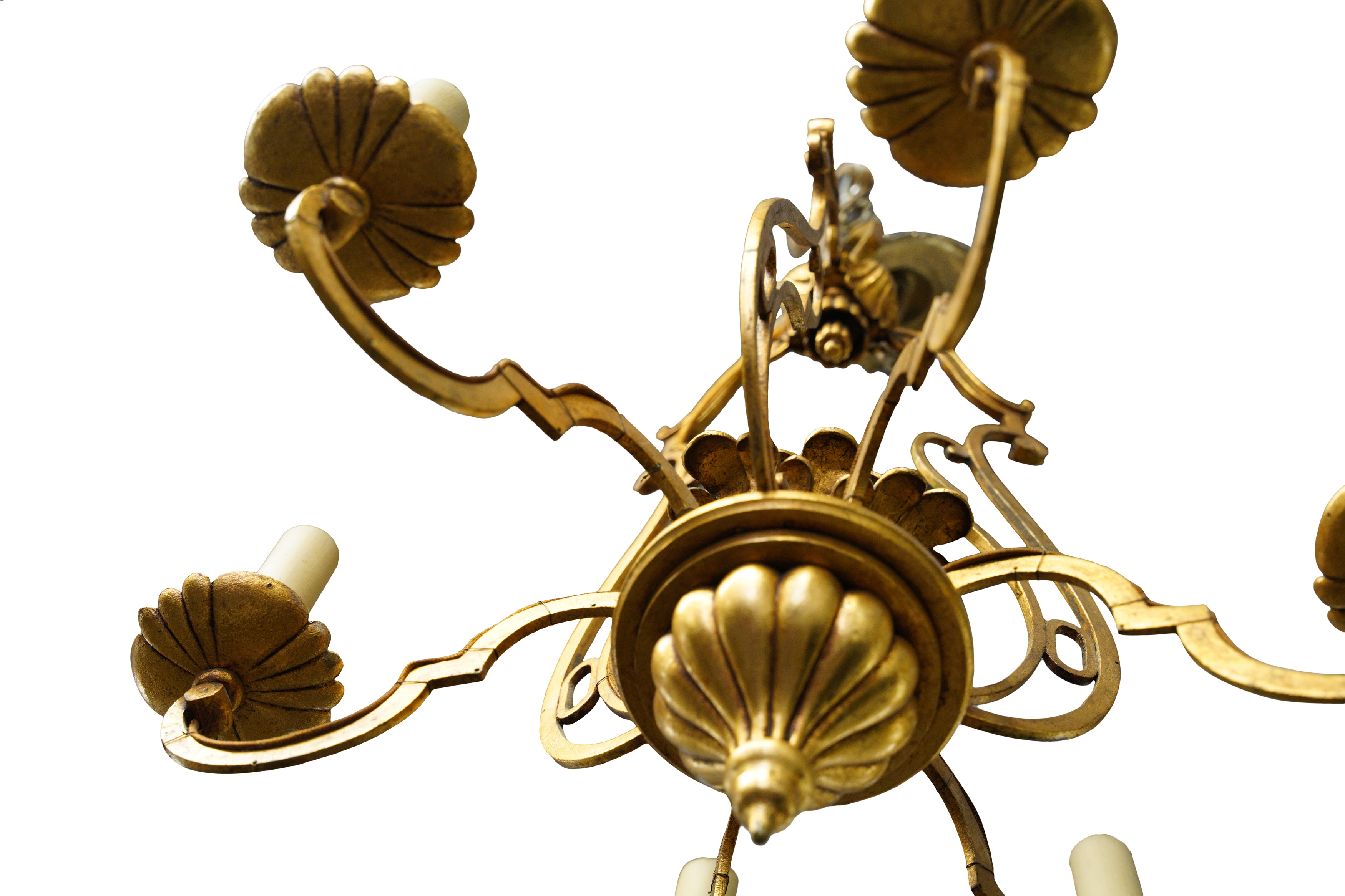 A GILT BRONZE SIX BRANCH CHANDELIER, PROBABLY SPANISH, LATE 19TH CENTURY - Image 2 of 2