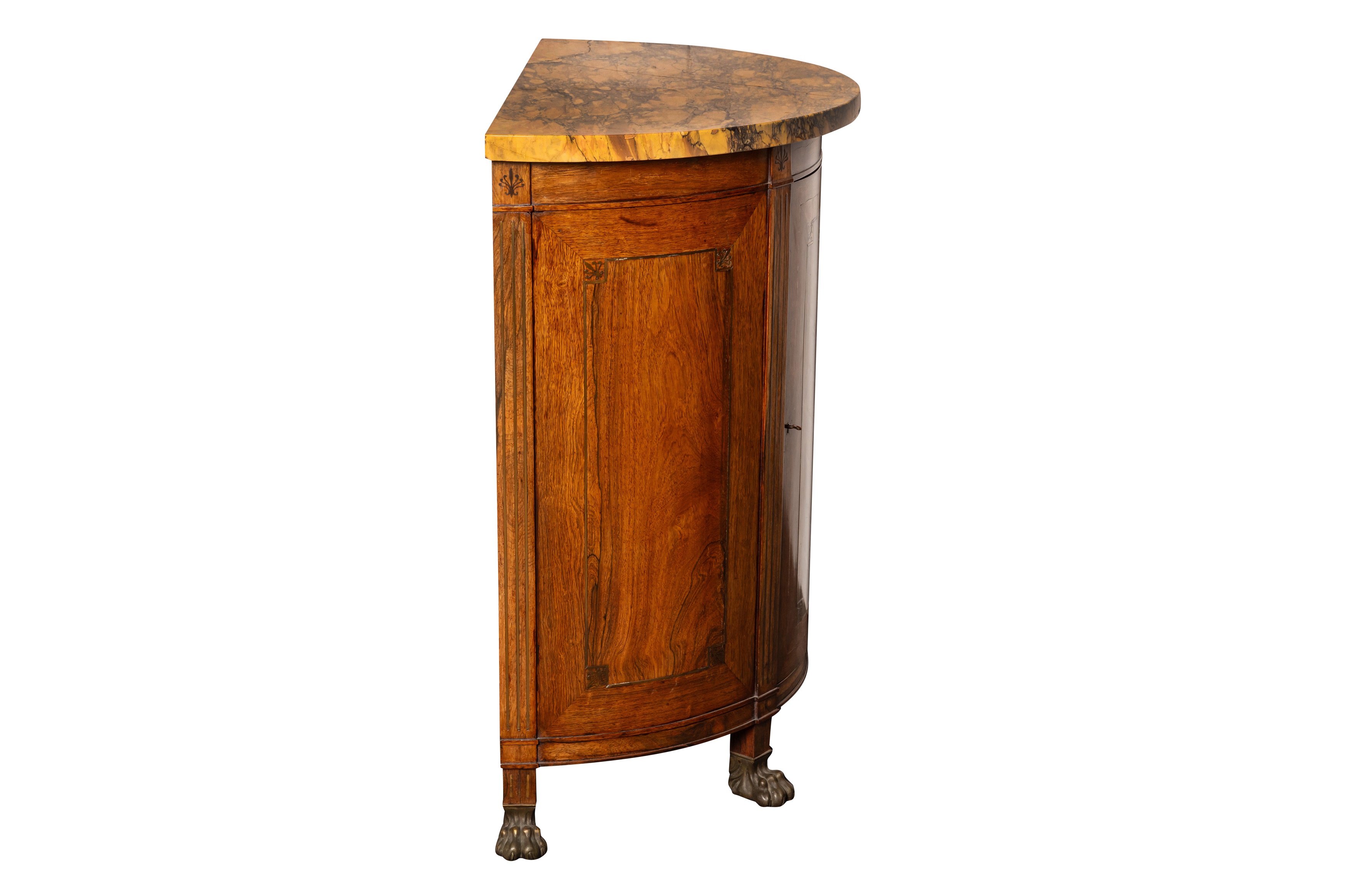 A REGENCY STYLE DEMI-LUNE ROSEWOOD AND BRASS INLAID SIDE CABINET,  19TH CENTURY - Image 2 of 19