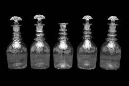 A SET OF FIVE DECANTERS, POSSIBLY IRISH, LATE 18TH CENTURY CIRCA 1790