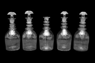 A SET OF FIVE DECANTERS, POSSIBLY IRISH, LATE 18TH CENTURY CIRCA 1790