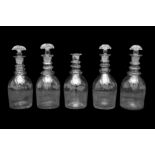 A SET OF FIVE DECANTERS, POSSIBLY IRISH, LATE 18TH CENTURY CIRCA 1790