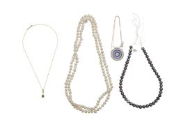 A GROUP OF PEARLS, SILVER AND A PENDANT NECKLACE