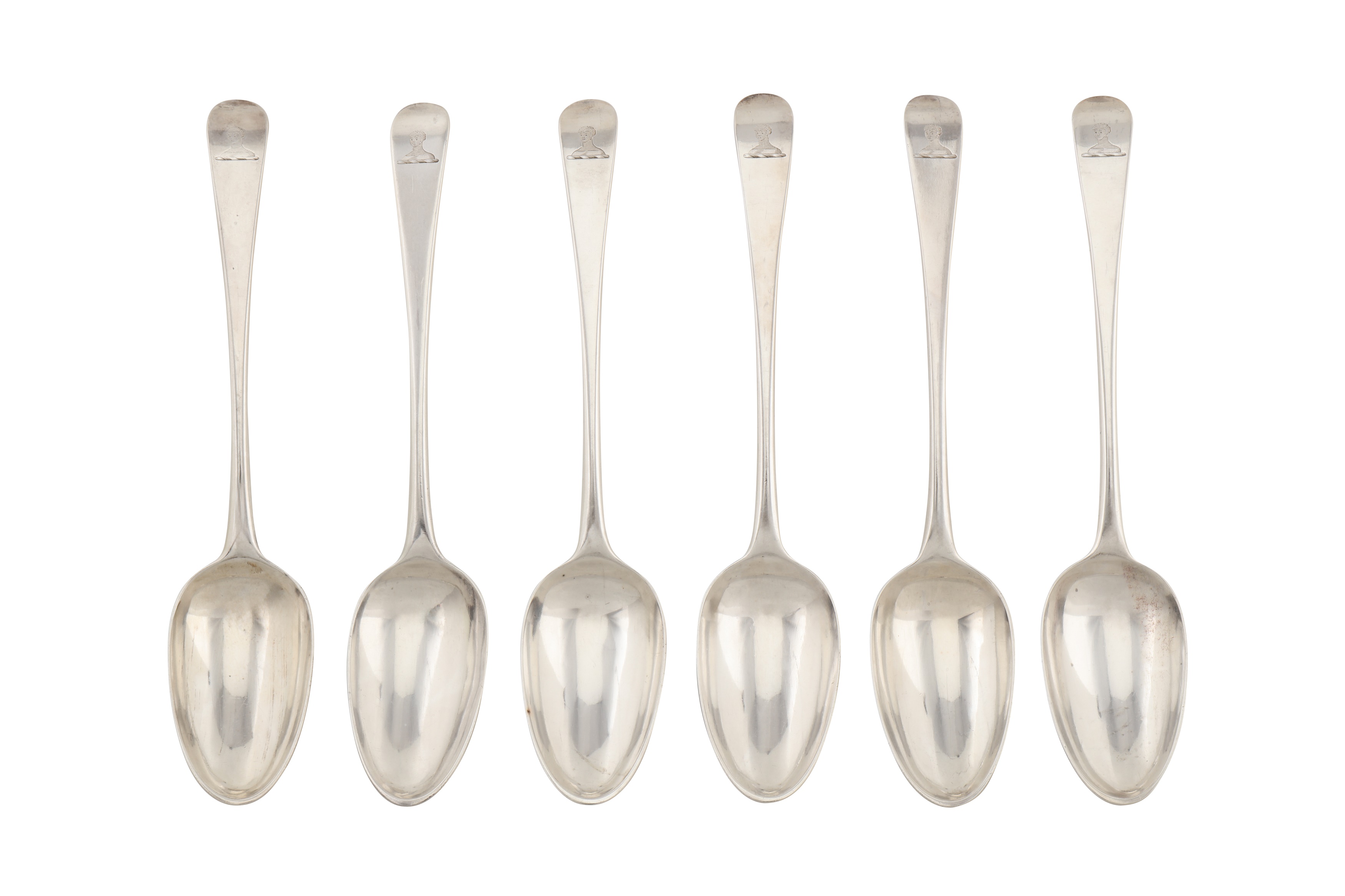 A set of six George III sterling silver tablespoons, London 1771 by William Fearn