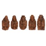 A GROUP OF FIVE CARVED TEAK ARCHITECTURAL BRACKETS/CORBELS
