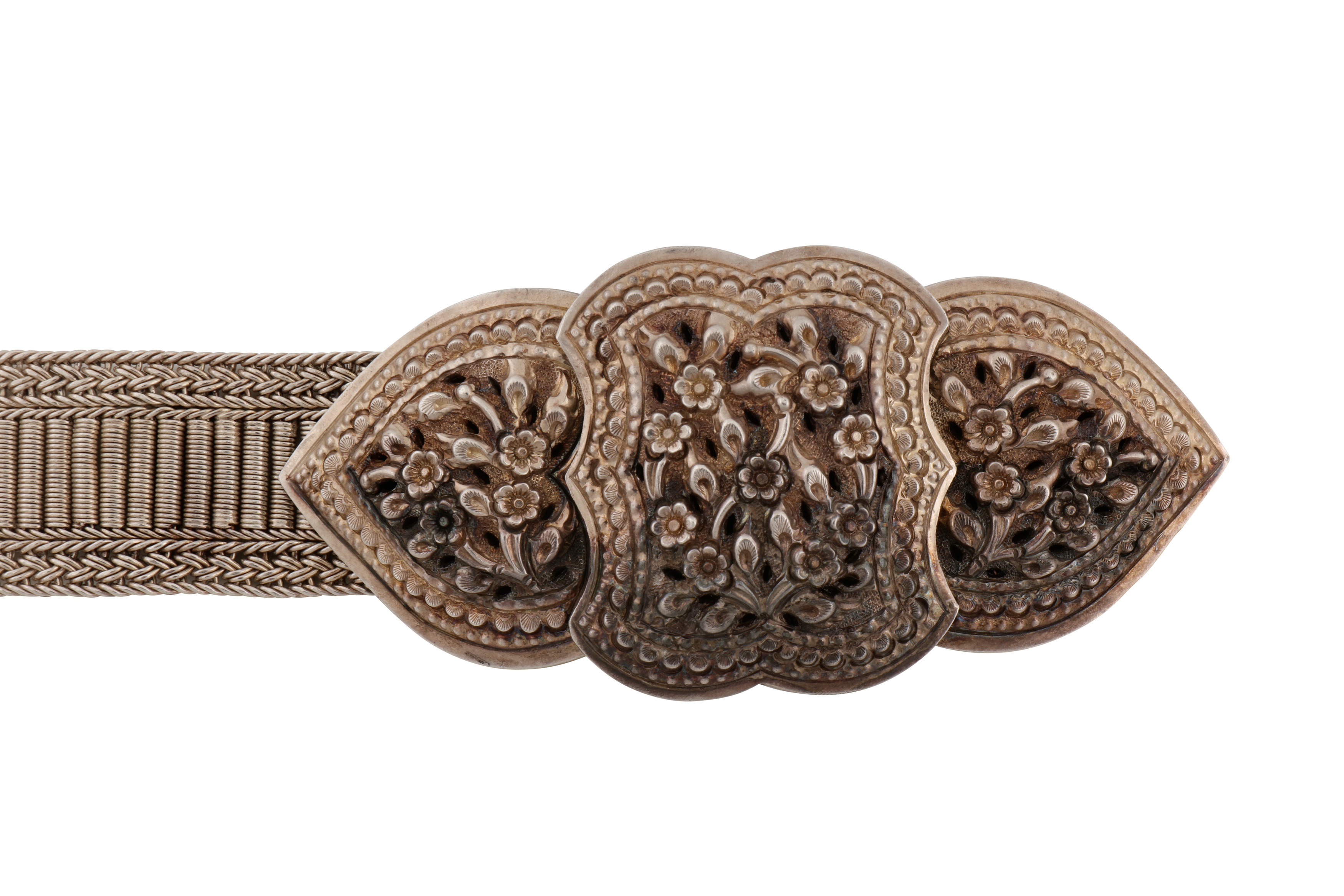 A late 20th century unmarked Thai silver belt