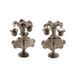 A pair of early 20th century Anglo – Indian unmarked silver small epergnes, Bombay circa 1930