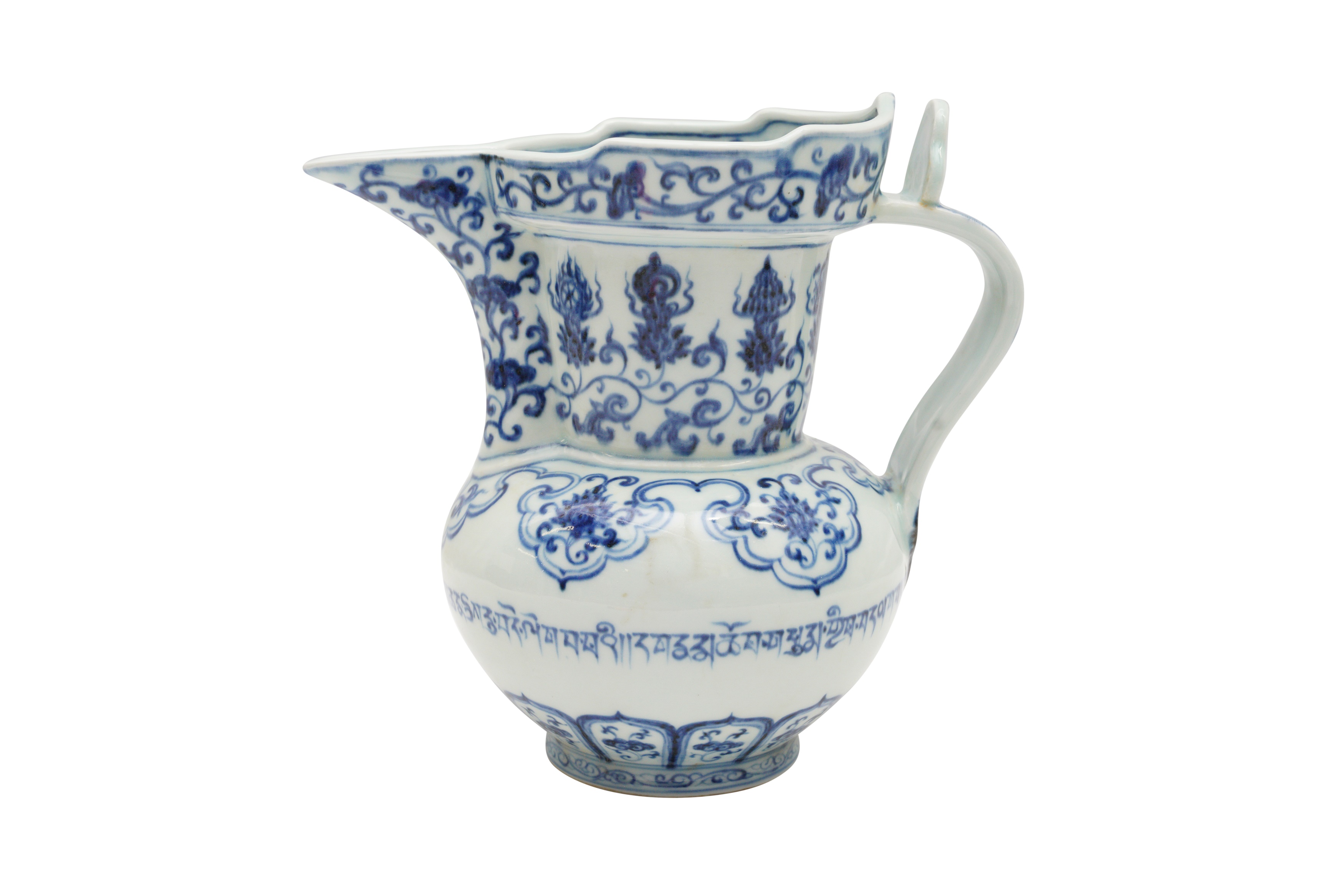 A CHINESE BLUE AND WHITE MING-STYLE MONK'S CAP EWER