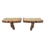 A PAIR OF CONTINENTAL CARVED OAK BRACKET CONSOLE TABLES, MID 20TH CENTURY