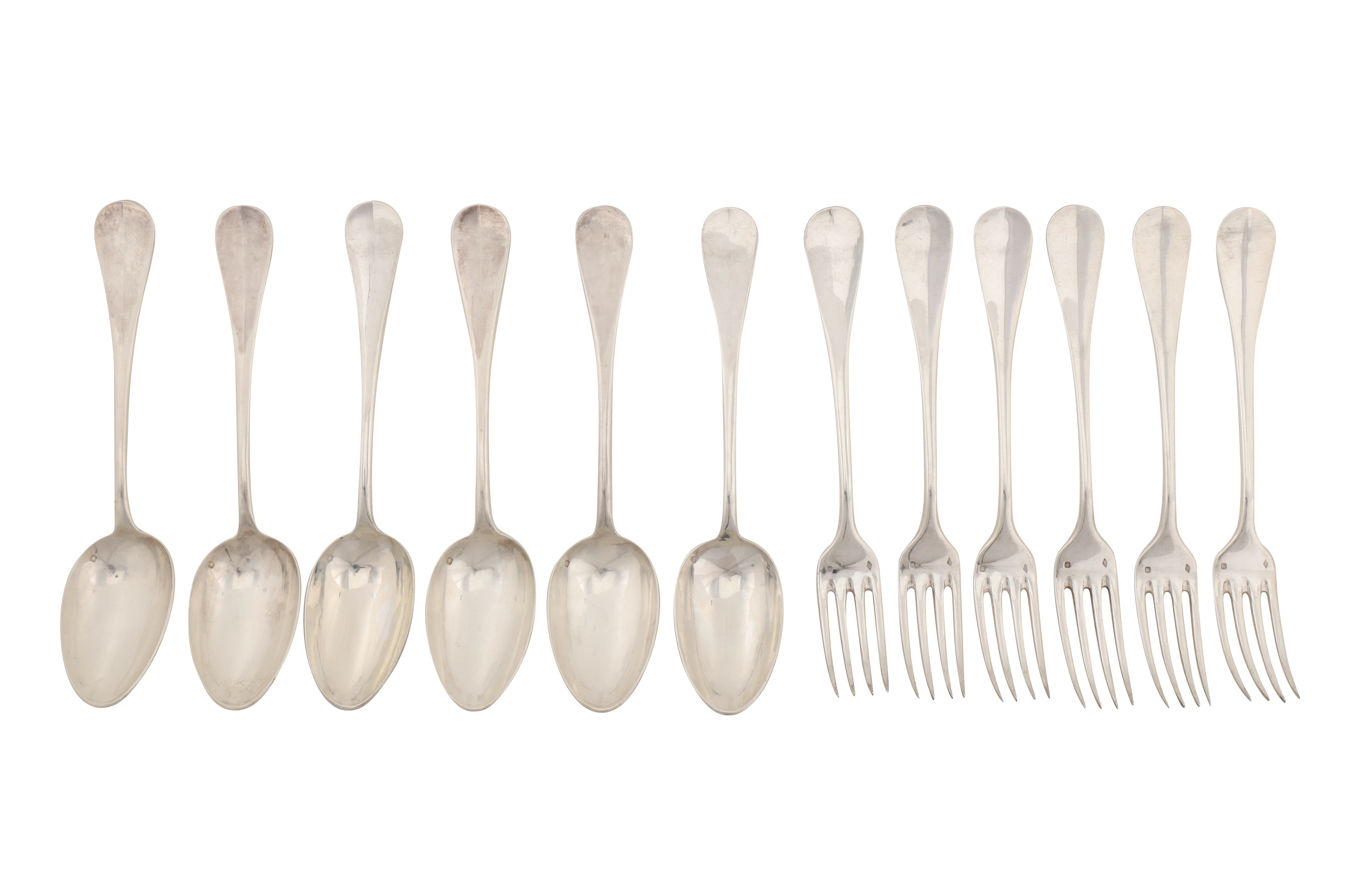 A set of late 19th century French 950 standard silver tablespoons and table forks, Paris circa 1880 