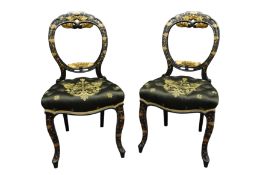 A PAIR OF JAPANESE INSPIRED BLACK LACQUERED BALLOON BACK SIDE CHAIRS, 19TH CENTURY